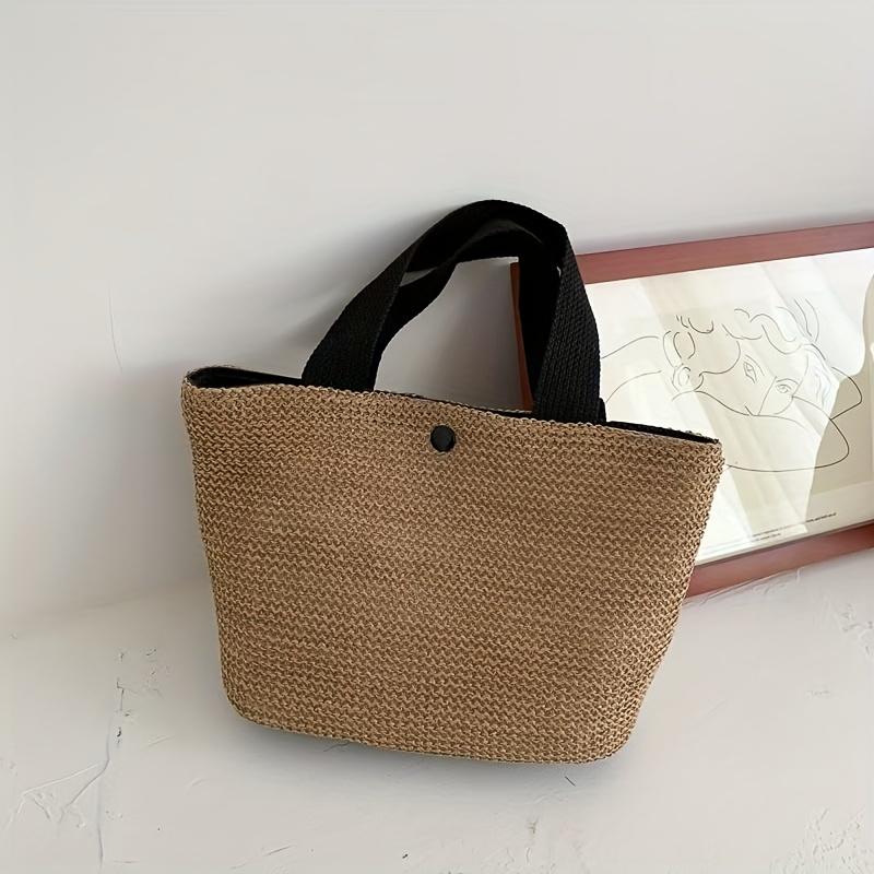 1 шт. Большая плетеная сумка-тоут в богемном стиле - Вместительная сумка для пляжа, кемпинга, пикника и многого другого, Идеально подходит для женских приключений на открытом воздухе, Пляжная сумка чёрный