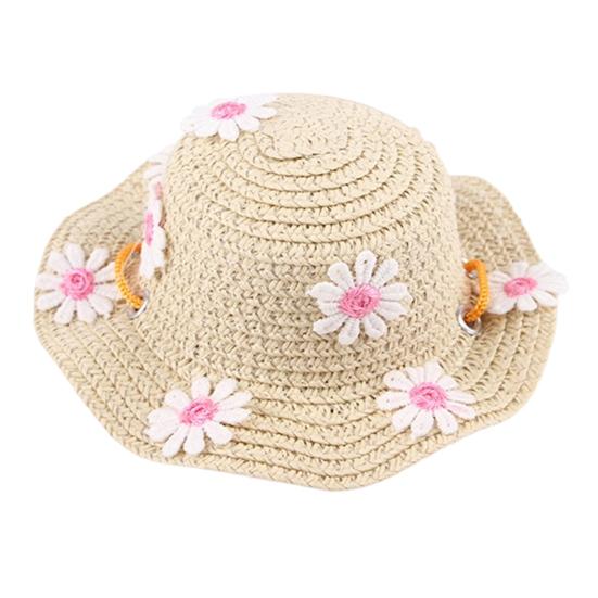 Jijijing Dog Straw Hat, Cute Flower Pet Sun Breathable Summer Wide Brim Hat for Dogs Cats Camping Hiking