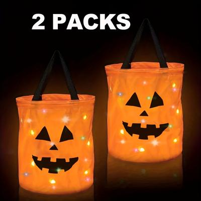 Barevné svítící kabelky na Halloween, Kabelky na sbírání sladkostí, Potřeby na sváteční párty, Halloweenské rekvizity, Dýňové tašky, Tašky na sladkosti