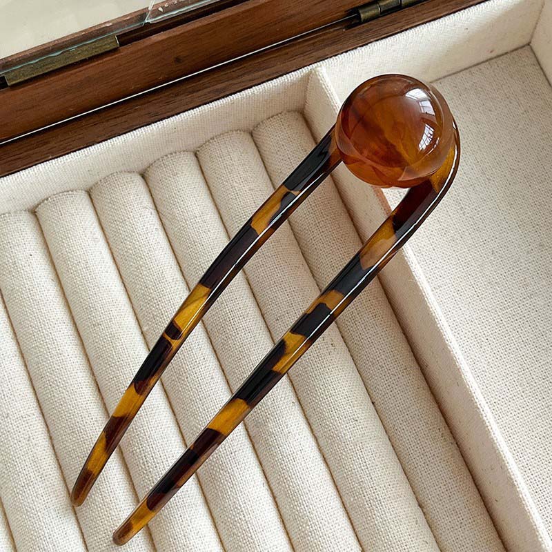 

Vintage Coffee Acetate U-Shaped Hairpin For Women Girls Fashion Round Bead Geometric Hair Sticks Jewelry Hair Accessories