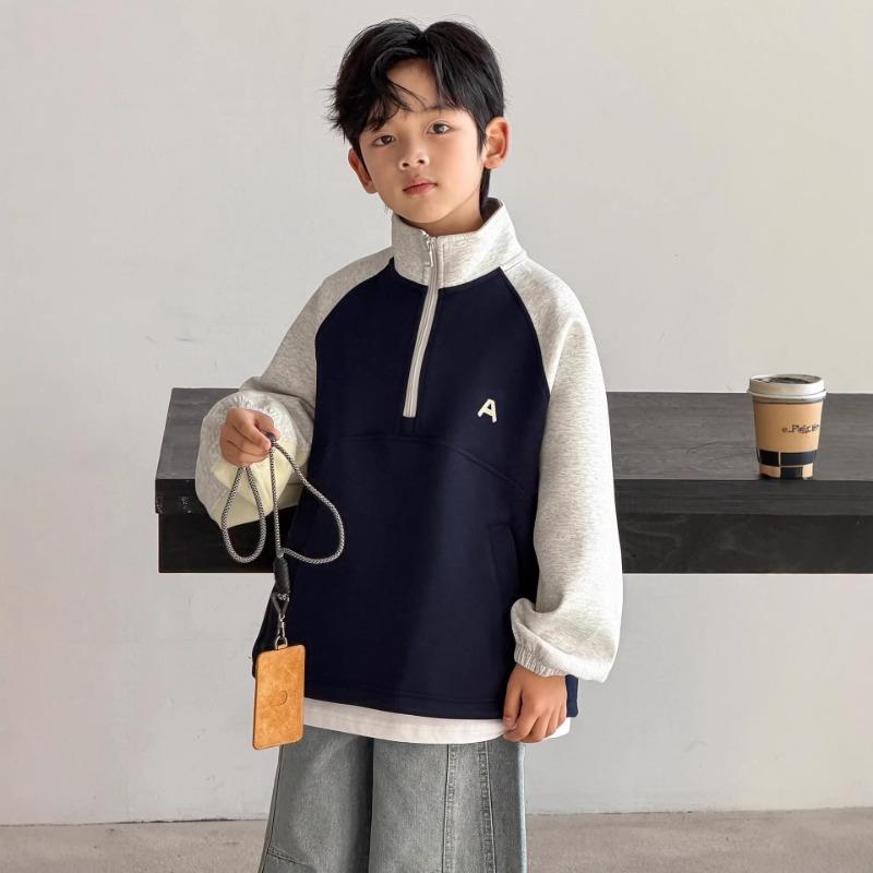 Boys Half Zip Sweatshirt Korean Style Big Kids Autumn Spring Casual Top