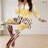 Women Plus Size Striped Printed Two Piece Pants Set Half Zip Long Sleeve Longline Top Fitted Pants
