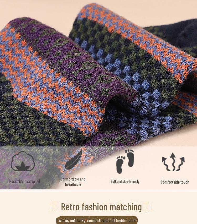 Șosete Groase Retro cu Totem Tribal pentru Bărbați - 5-10 Perechi, Tub Mediu, Călduroase pentru Toamnă/Iarnă.