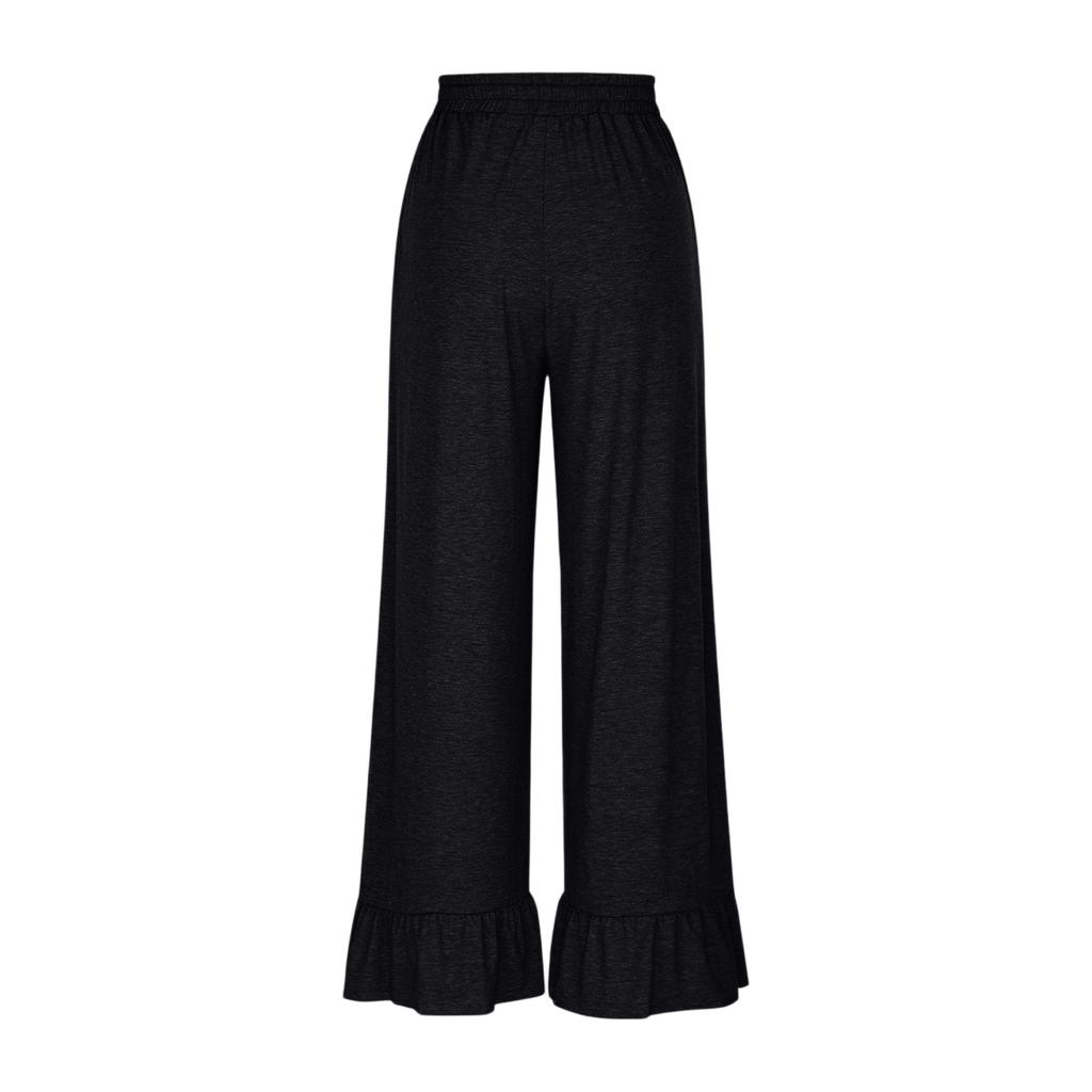 Women’s Casual Loose Fit Drawstring Elastic Waist Wide Leg Pants with Ruffle Hem and Relaxed Flowy Silhouette for Everyday Wear
