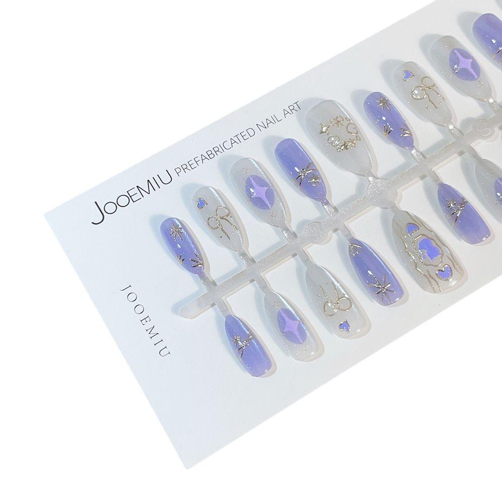 Almond Purple Gilded Cat Eye 3D Removable Nail Art, 30 Pieces