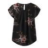 Women Casual Round Neck Basic Floral Pleated Top Cap Short Sleeve Shirt Blouse