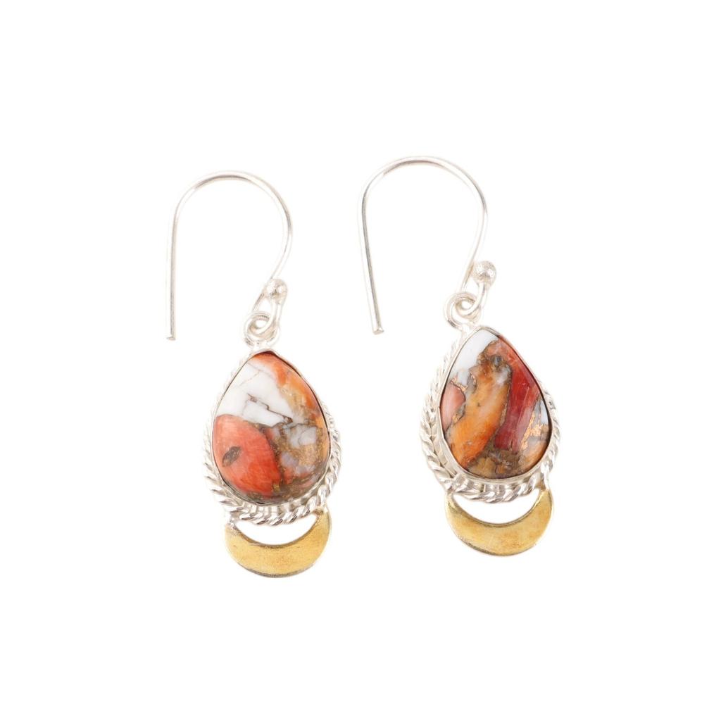 Orange Copper Turquois Gemstone 925 Sterling Silver Jewelry Dangle Earrings EE-162-43