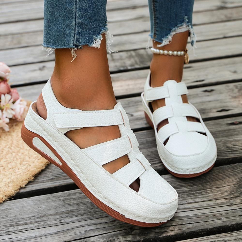 Women Platform Hollow Roman Sandals, Round Toe Wedge Heel Breathable Comfort Casual Shoes