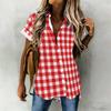 Women Plus Size Brown Blue Plaid Printed Collared Neck Short Sleeve Button Front High Low Curved Hem Shirt