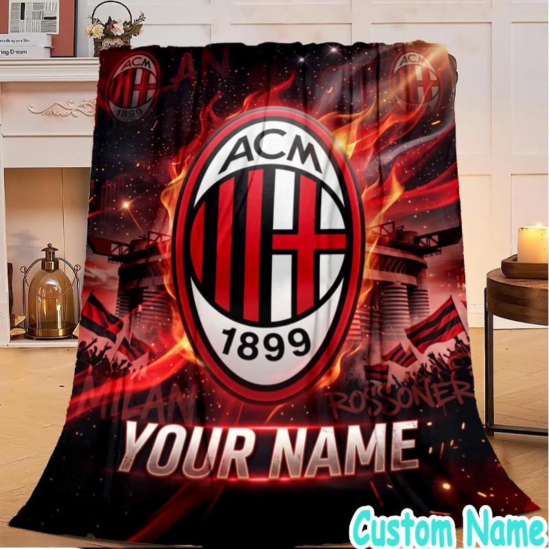 Custom Name Milan Logo Flannel Blanket Seasonal Universal Blanket For Indoor/outdoor, Perfect For Bedroom Sofa birthday gifts