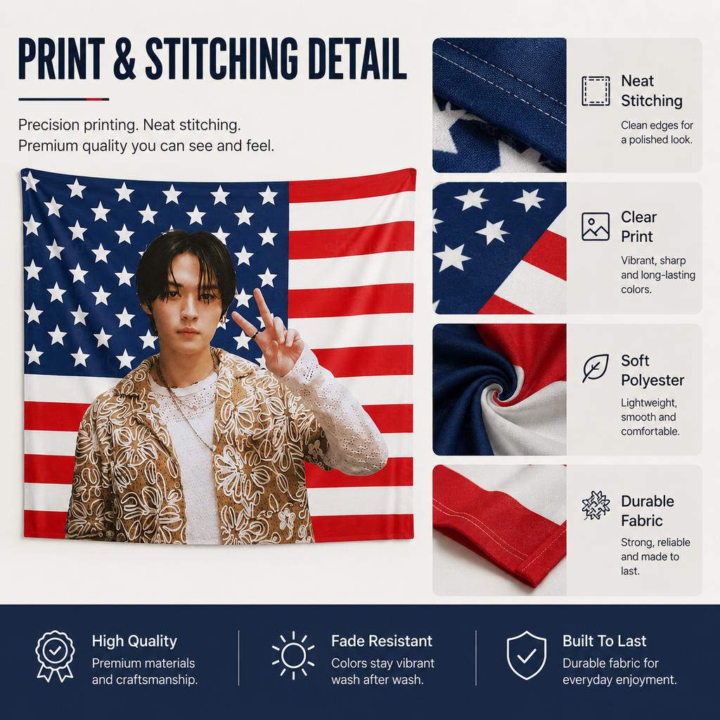 K-Pop Idol Tapestry flat print American Flag Stars Stripes Wall Hanging for Teen Bedroom Dorm Living Room Fan Gift