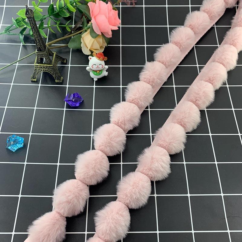 Lace Trim & Faux Mink Fur Pom-pom Border for Crafts and Clothing