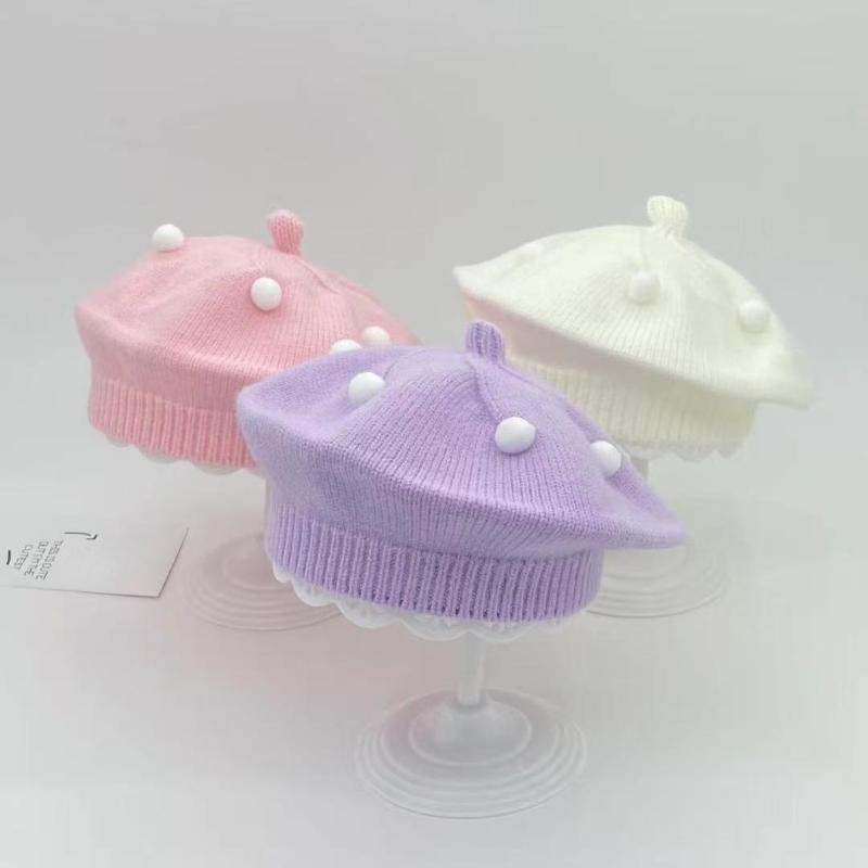 1 szt. Uroczy pasek miś ciepła czapka beanie jednolity kolor dzianinowy beret dla dzieci dziewcząt jesień zima artysta malarz czapki