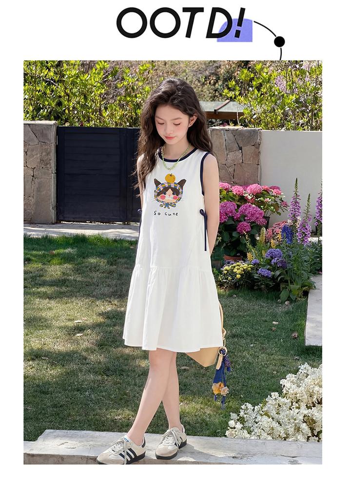 Girls' dress summer dress 2026 new stylish children's temperament princess dress girls' white sleeveless vest dress