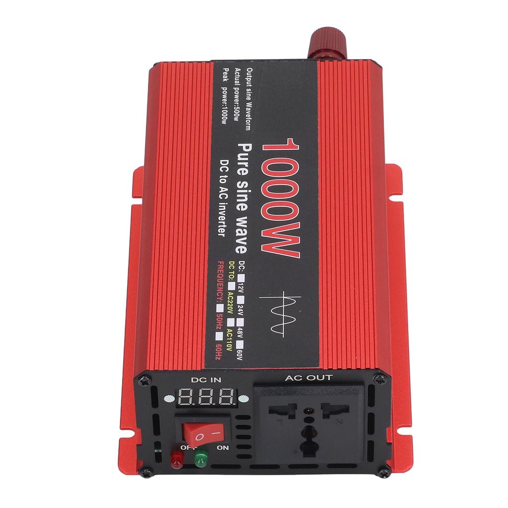 Power Inverter 1000W Pure Sine Wave DC 12V To AC 220V Overload Protection for Solar Wind Car Power