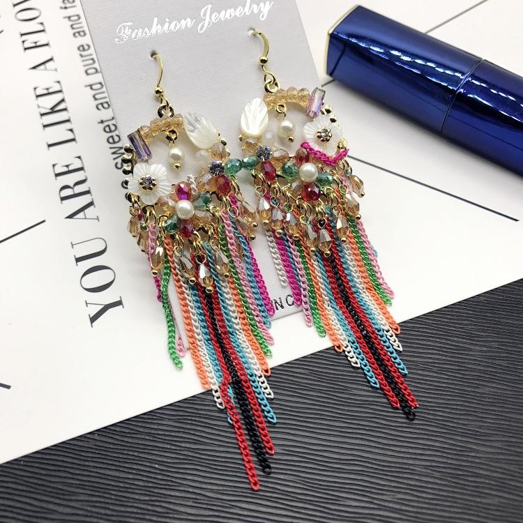 Light Luxury Crystal Diamond Long Earrings, Retro Style Temperament Fringed Earrings, Versatile Stud Earrings with Accessories
