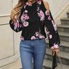 European and American new off-the-shoulder long-sleeved tops, holiday floral neck-digging shoulder lantern-sleeved shirts