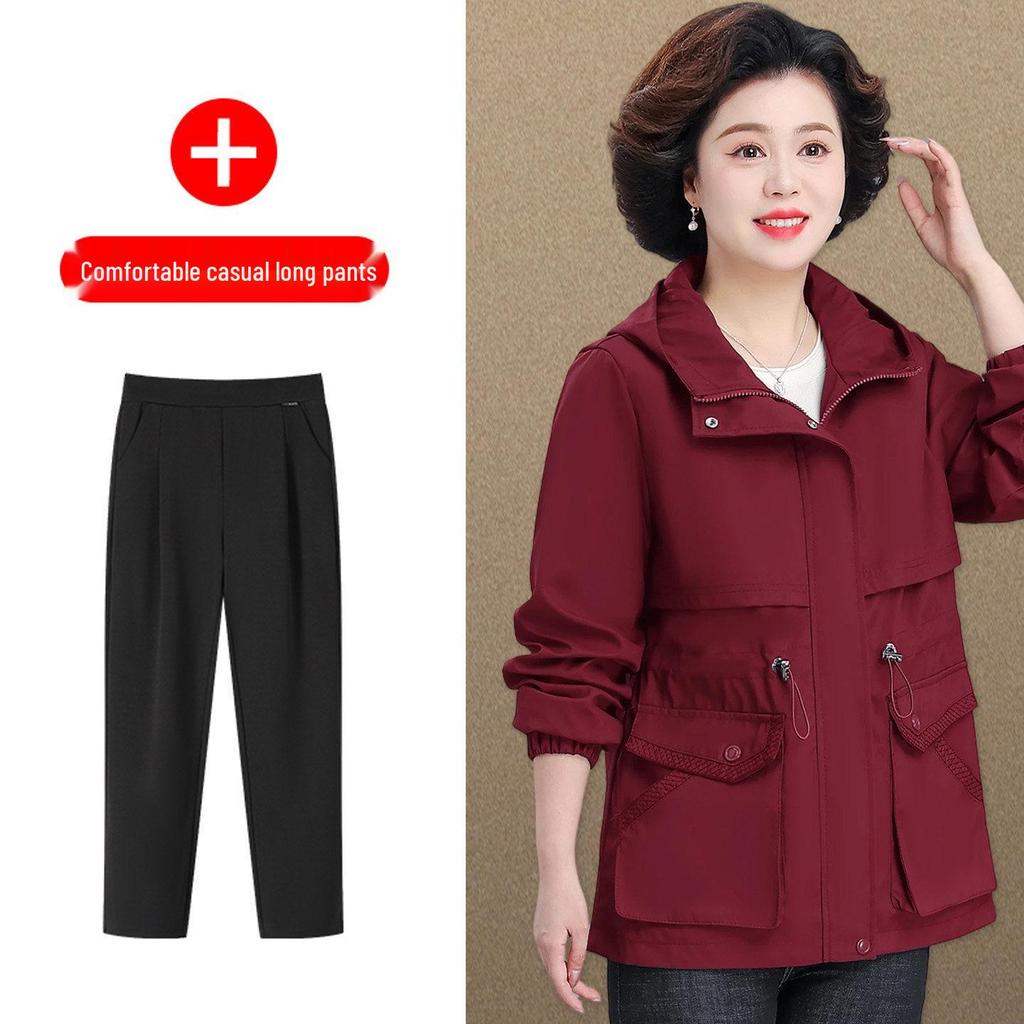 Noble Lady Spring-Autumn Hooded Jacket for Middle-Aged and Elderly Women - 2026 New Style
