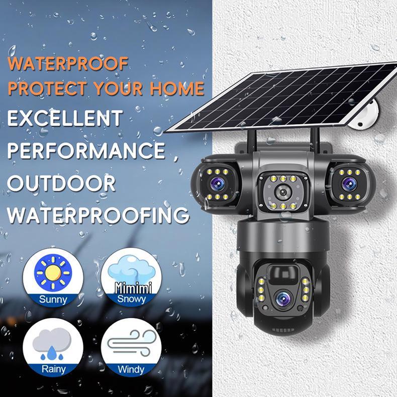 4G Solar WiFi Three-Lens Surveillance Camera with Remote Access