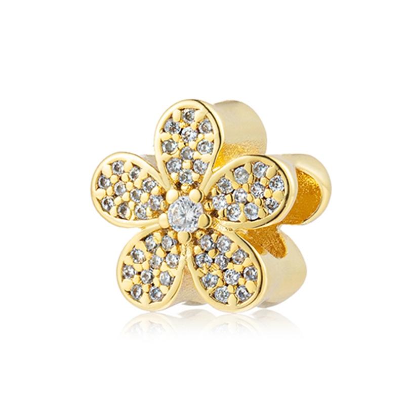 NIEUWE DIY Vergulde Sieraden Roze Kers Verwarde Sundrop Bloem Bedeltje Roos Margriet Bedels Passend voor Armband Vrouwen Cadeau