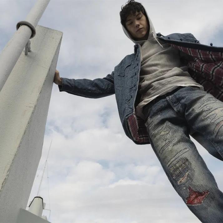 Levis Levis X CLOT Collaboration Solid Quilted Collar Long Sleeve Jacket Unisex Jacket Denim-Blue SESC230562