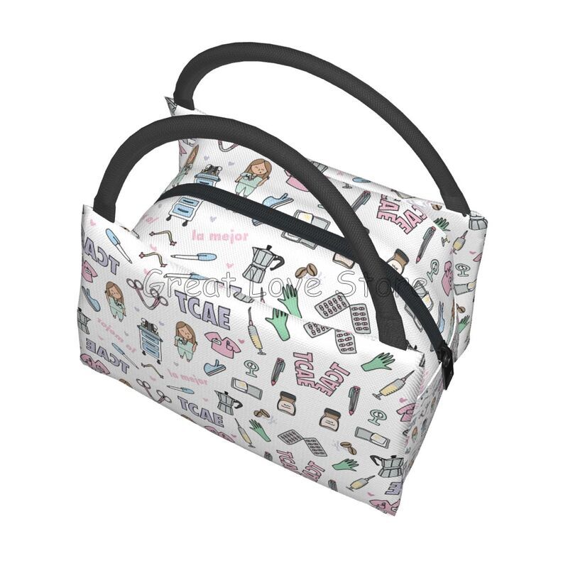 Doctors Nurse Print Thermal Lunch Bag Women Portable Insulated Cooler Bag for Picnic Work Reusable Packed Lunch Box Bags