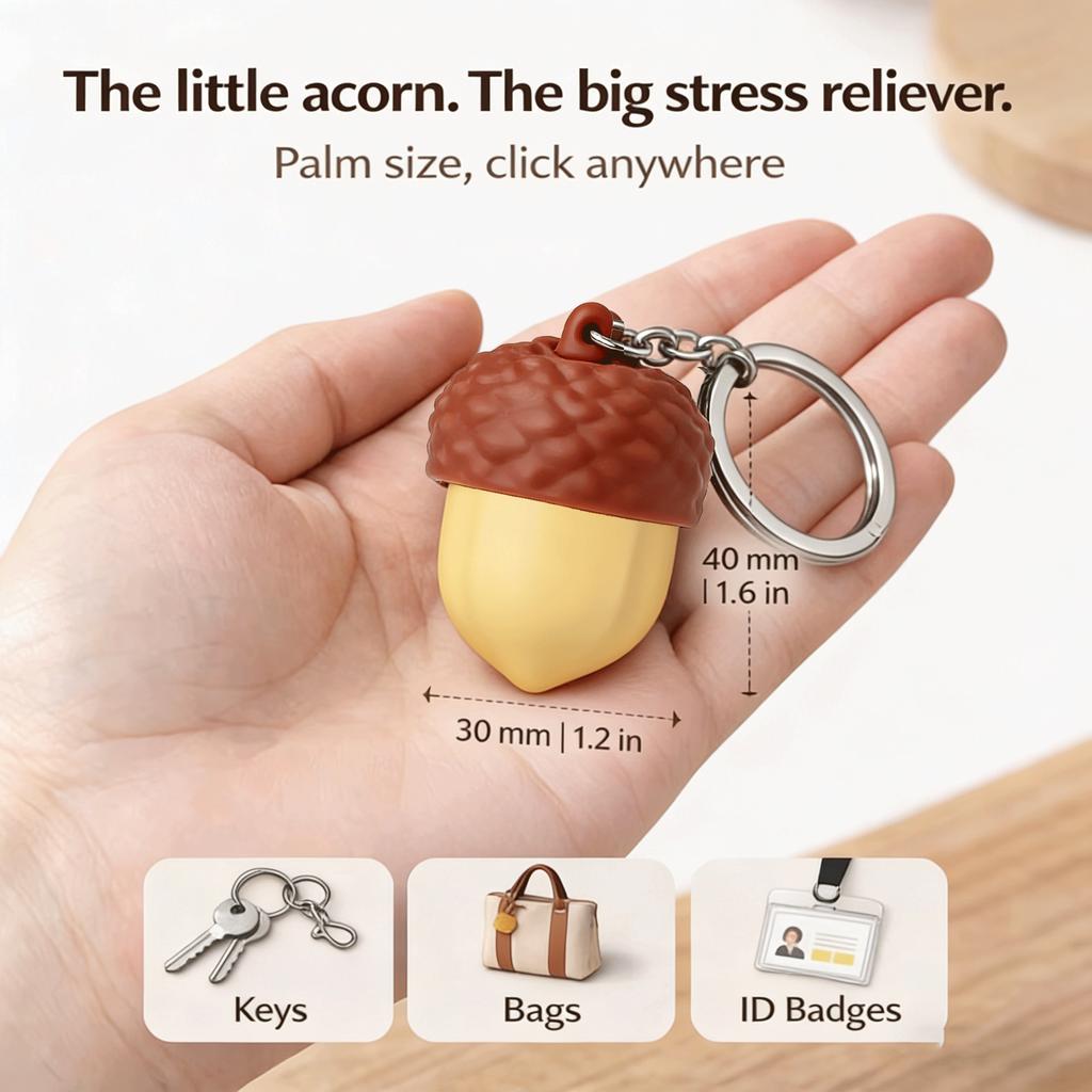 Acorn Pop Fidget Button Clicker Keychain Pendant Simulated Pinecone Silent Stress Relief Toy Portable KeyRing BackBag Decor Gift