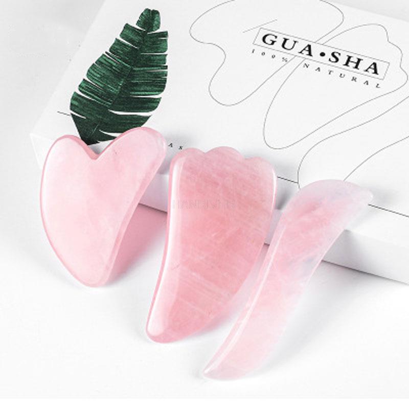3pcs/set Rose Quartz Face Massage Gua Sha Board Crystal Stone Jade Massager Body Facial Eye Scraping Acupuncture Gouache Scraper