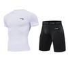 Li Ning Plain Round Neck Pullover Short Sleeve T-Shirt And Mid Waist Straight Leg Shorts Fitness Suit Men Activewear White Black YUDT059-2+YUST013-1