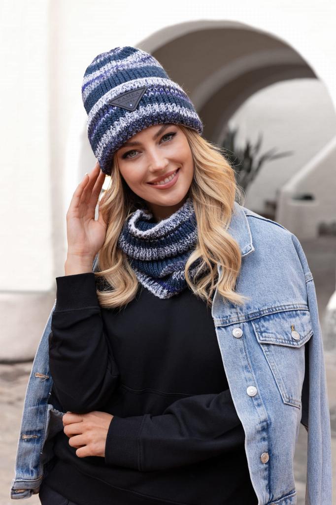Muscari Women' Winter Hat Striped With Sequins Jeans Color