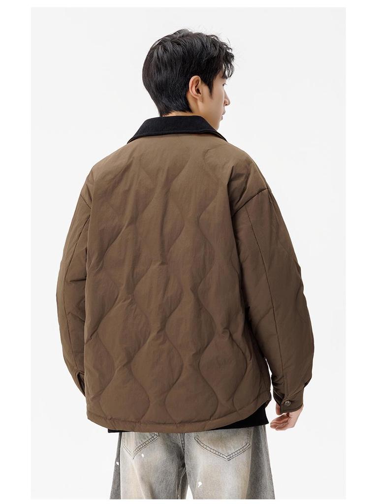 Winter-Daunenjacke für Herren 2025 mit Farbblock-Design und Reverskragen – Schlicht, locker, warm, im Landhausstil für Paare