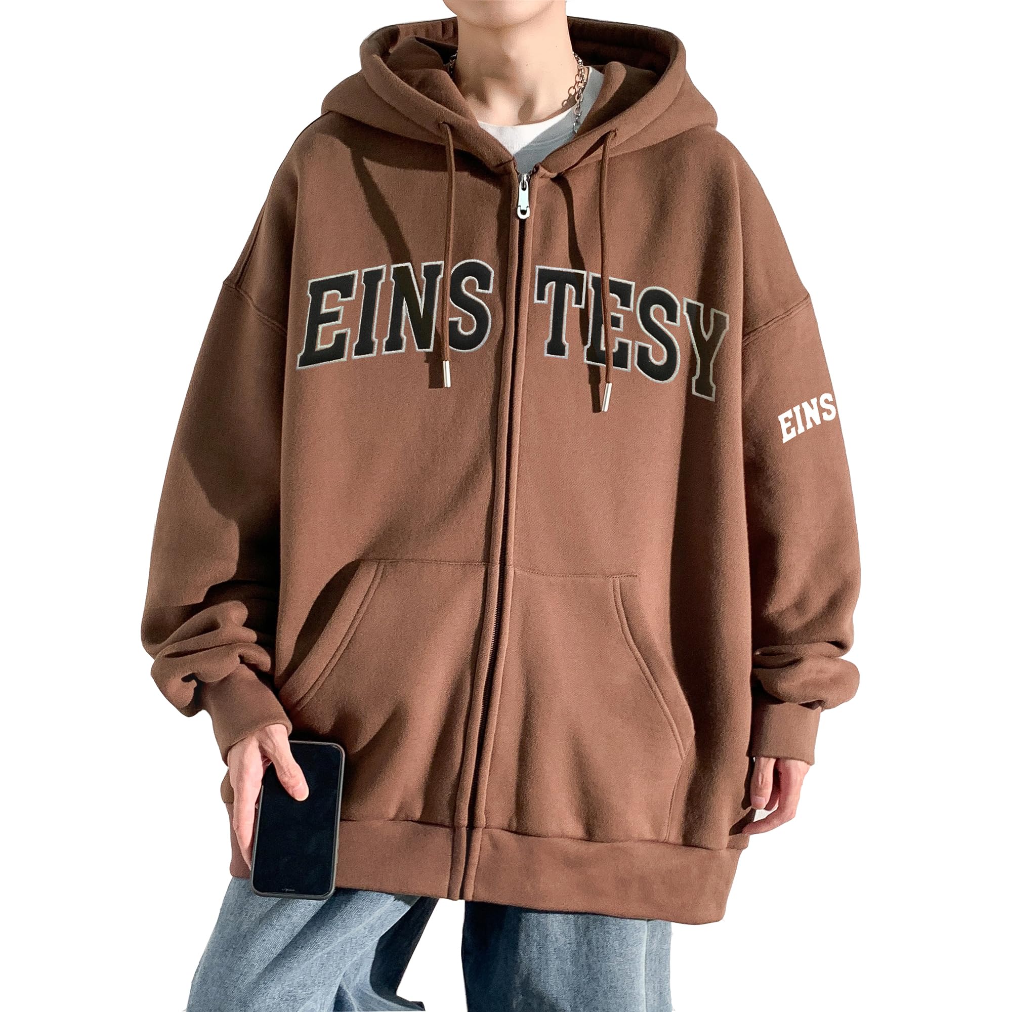 

Fasshonrida Матовый Идеально для осени и Теплый и Худи со стильной вышивкой сагара Английский Большие размеры XL Мужская толстовка на молнии, Флис, Зима, Теплый, На молнии