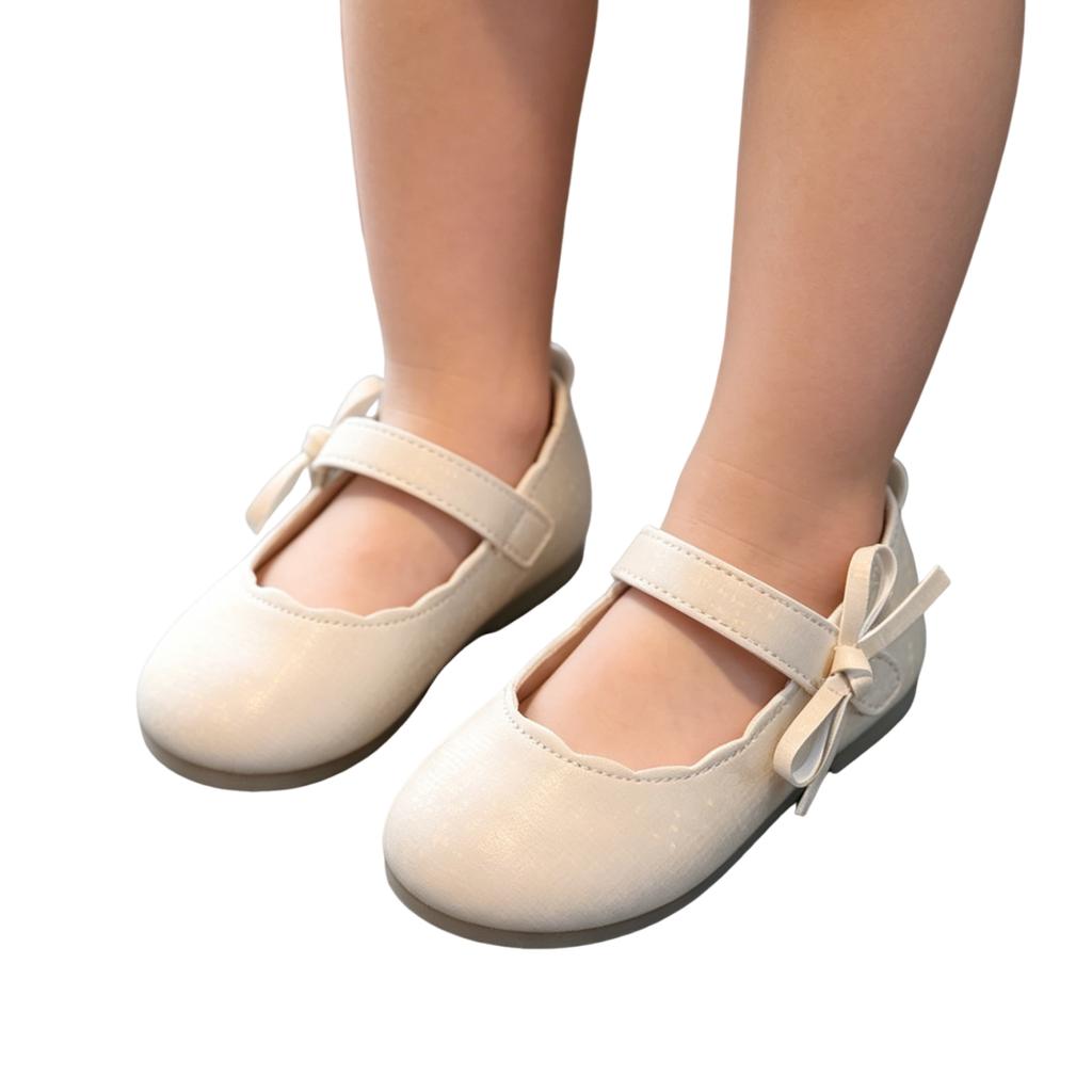 Children Round Toe Ballet Flat Shoes with Adjustable Strap and Decorative Bow Slip On Lightweight Comfortable Soft Sole Casual Footwear