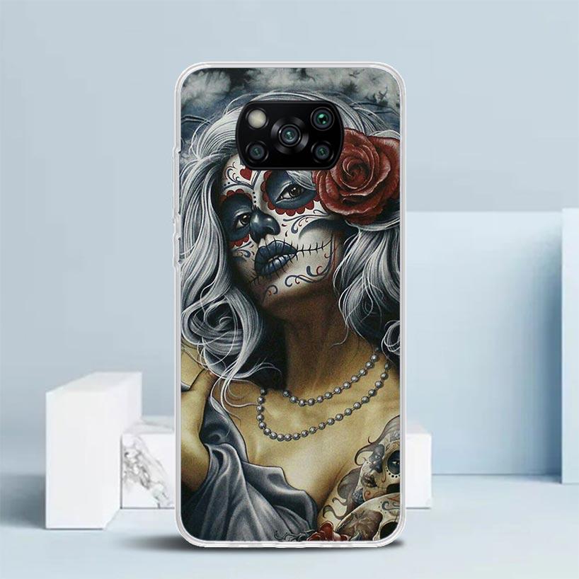 Catrina Beautiful Rose Girl Skull Phone Case For Xiaomi Poco F7 Ultra X5 X6 X7 Pro M7 Redmi 15C 15 13C 13 12C 12 10C 10 10A 9 9C