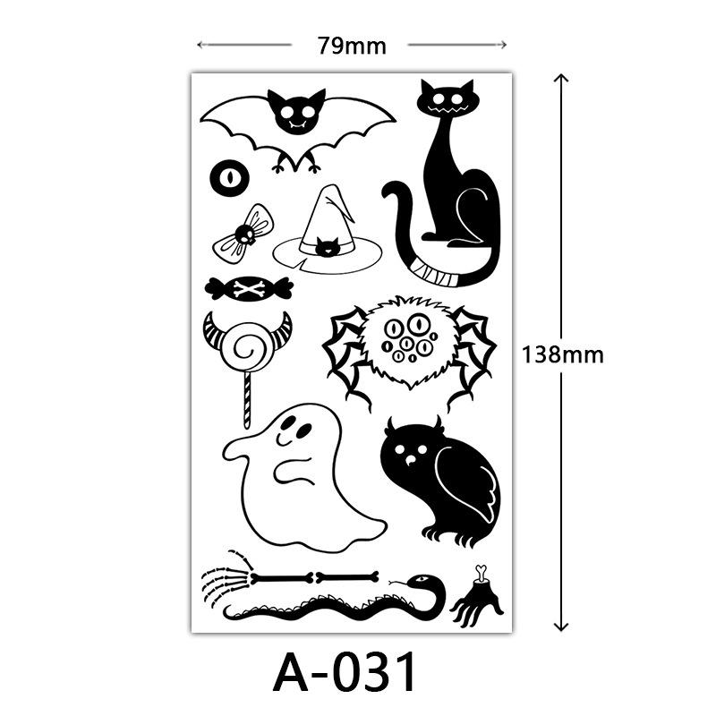 Halloween Tattoo Sticker, Skull Reaper Sickle, Black Bat Tombstone Pumpkin Tattoo