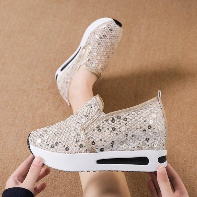 Women's fashion flat bottom inner height increase mesh yarn breathable casual single shoes support platform one piece
