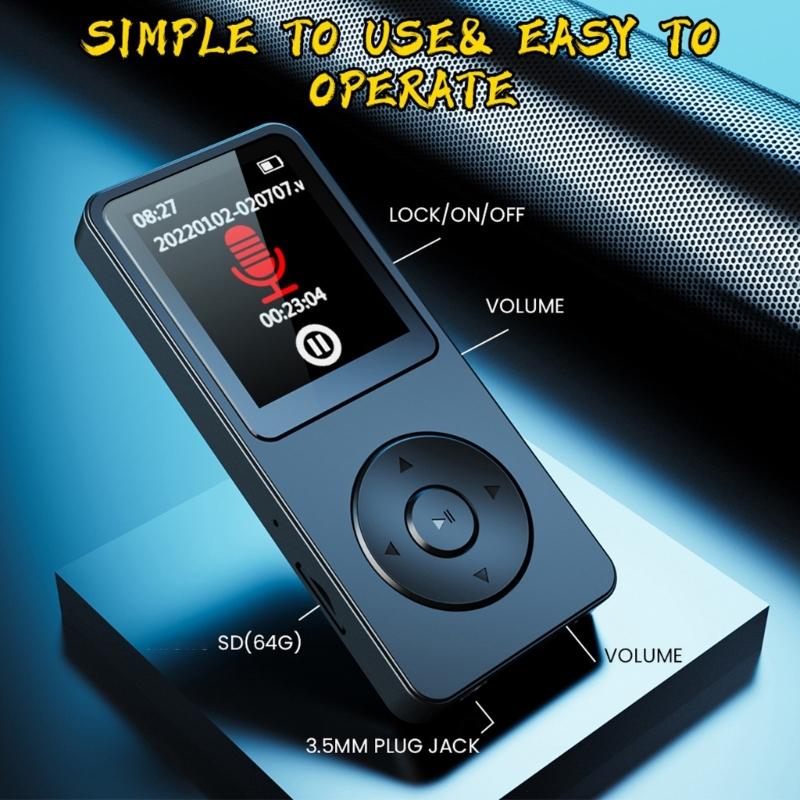 Portable MP3 Player Bluetooth-compatible Wireless Auxiliary Connectivity 1.8Inch Display Music Player E-Book Voice Recorder