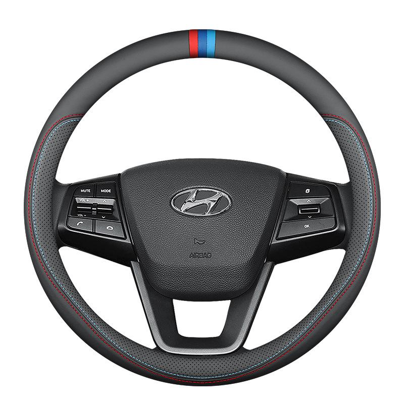 Echte Lederlenkradabdeckung für Hyundai: Elantra, Sonata, Santa Fe, ix35, Tucson, Feista, Mingtu - Ultradünnes Design.