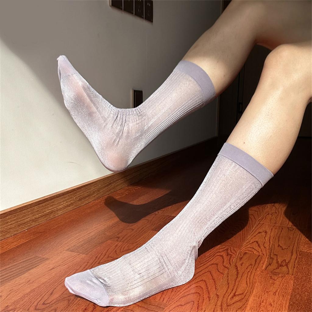 Men's Dress Socks Casual Business Socks Nylon Silk Socks Comfortable Breathable Ankle Socks Lightweight Crew Socks
