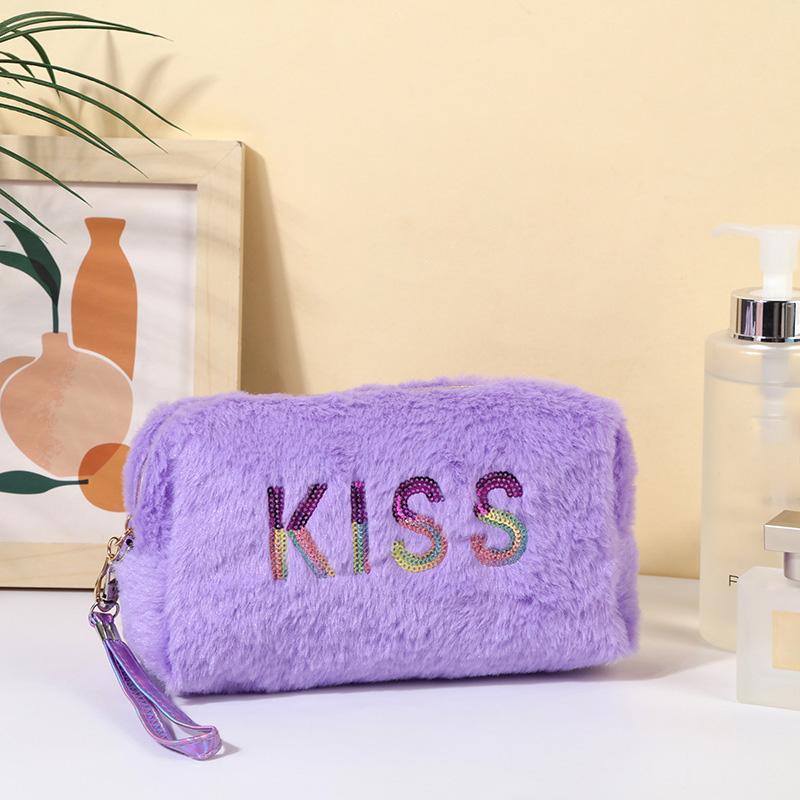 

Plush Makeup Bag Cosmetic Bag for Women,Zipper Large Solid Color Travel Toiletry Bag Travel Make Up Toiletry Bag Washing Pouch
