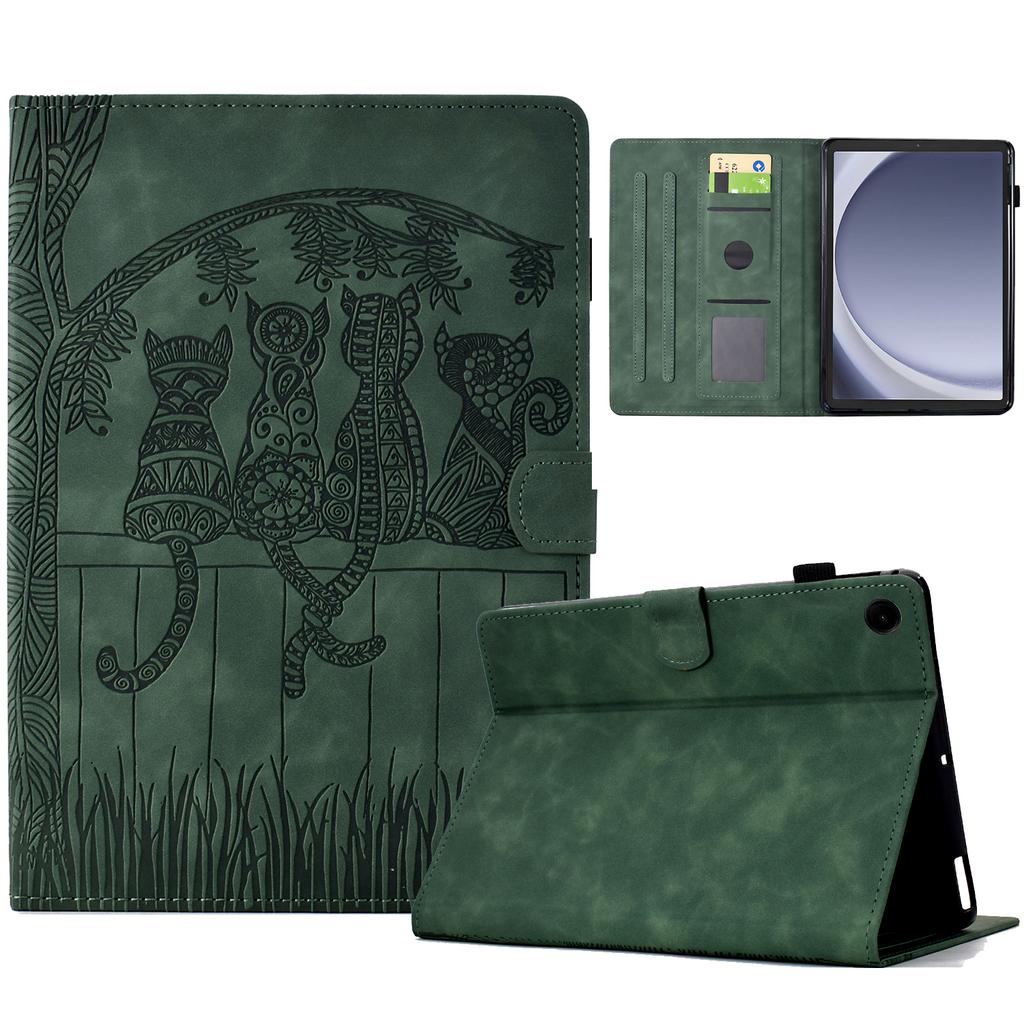 For Samsung Galaxy Tab A9 Case Cats Imprinted PU Leather Card Slots Tablet Cover