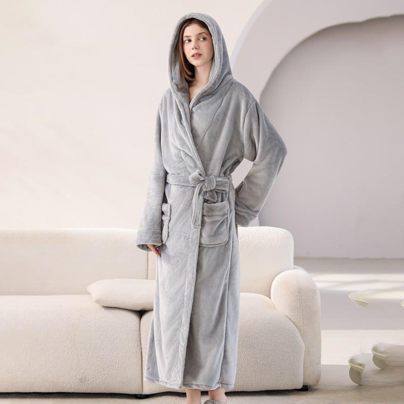 Bata de Franela con Capucha Oversize para Hombre y Mujer de Longitud Larga hasta el Tobillo Ropa de Dormir Acogedora de Invierno Ropa para el Hogar