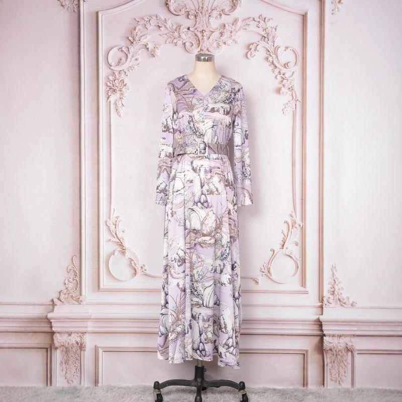 

Ближневосточная этническая женская одежда через границу Тонкое вечернее платье Принт Длинное платье Арабское Дубайское Летнее платье-халат Lavender 2XL