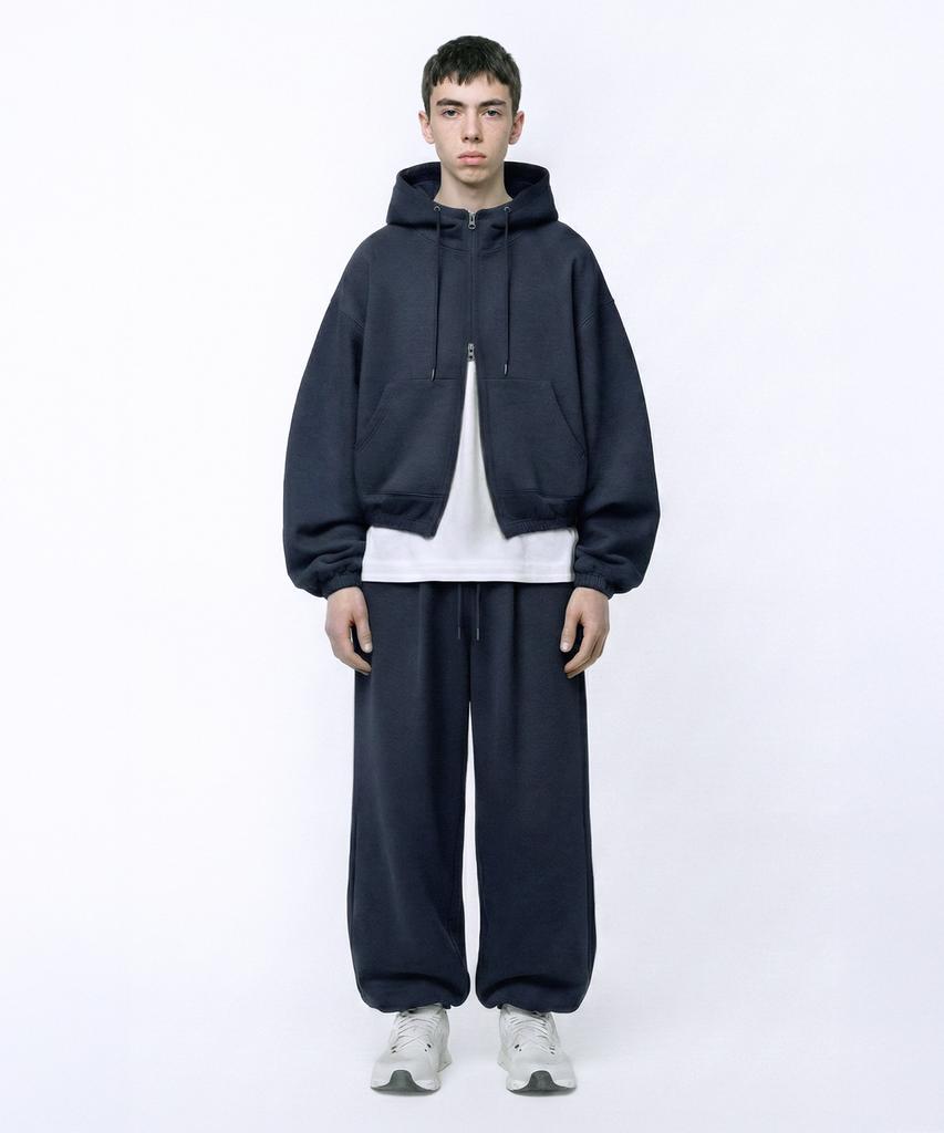 PRINOAR String Single-Pleat Wide Pants - Navy