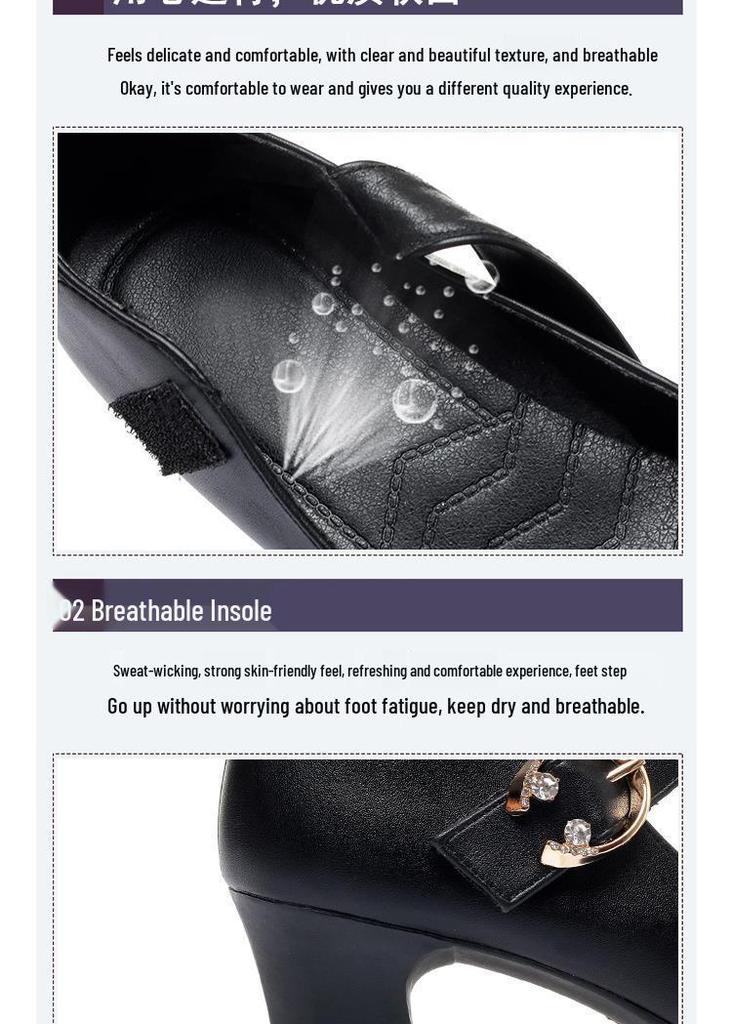 Women's Soft Sole Chunky Heel, Round Toe Leather Shoes - Spring/Autumn 2026, Single Buckle, Medium Heel