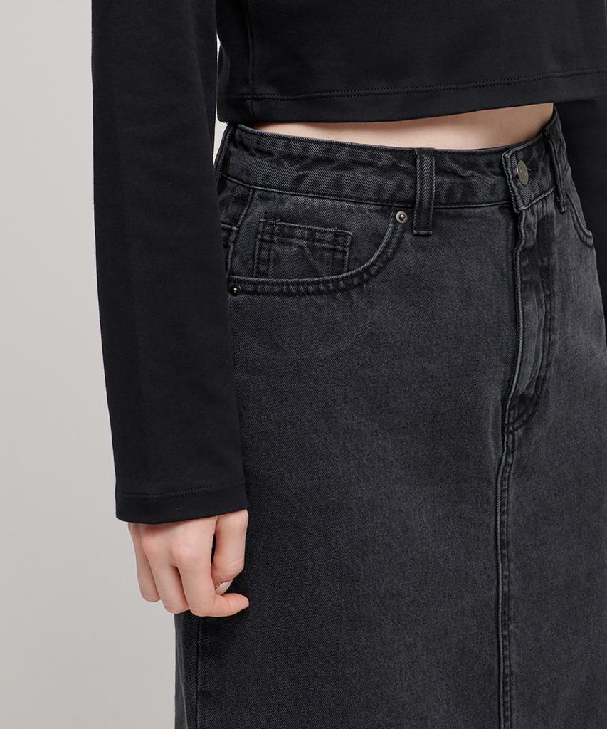 MUSINSA STANDARD WOMAN Women'S Denim Midi Skirt [Washed Black]