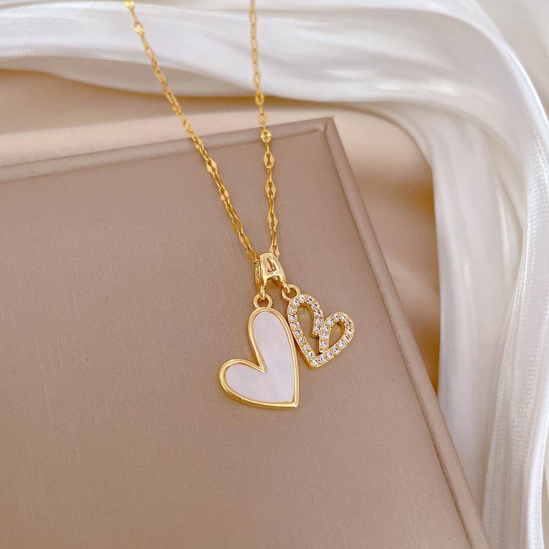 Double-Layer Love Empty Light Luxury Temperament Gorgeous Full Diamond Necklace Female Versatile Collarbone Chain Titanium Steel Chain