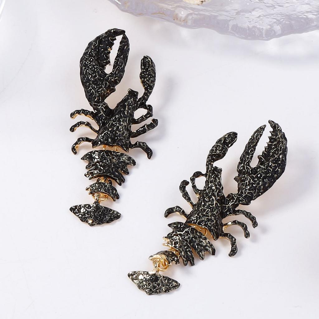 European and American Personality Trend Exaggerated Alloy Paint Ocean Wind Multi-color Lobster Pendant Earrings Fashionable and Simple Women