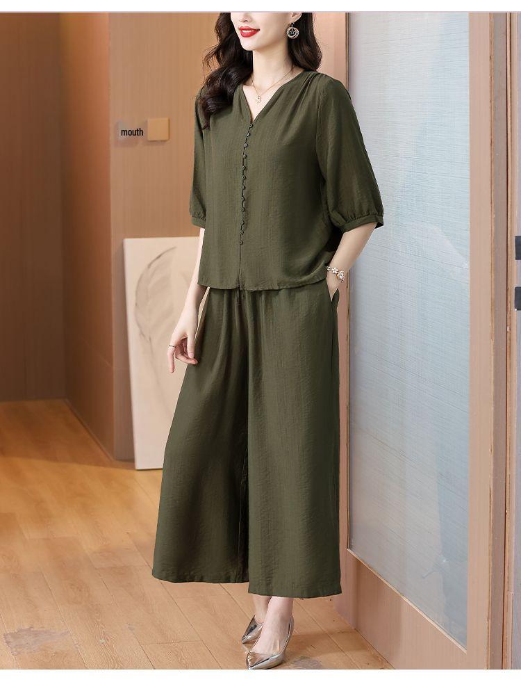 2025 Women's Retro Fashion Casual Two-Piece Set: Top & Wide-Leg Pants
