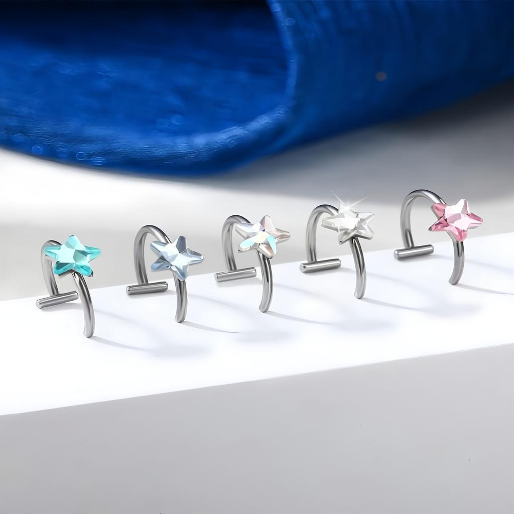 Source Factory Five-Pointed Star Colored 316 Stainless Steel Trendy Unisex Curved Rod Nose Ring Body Jewelry